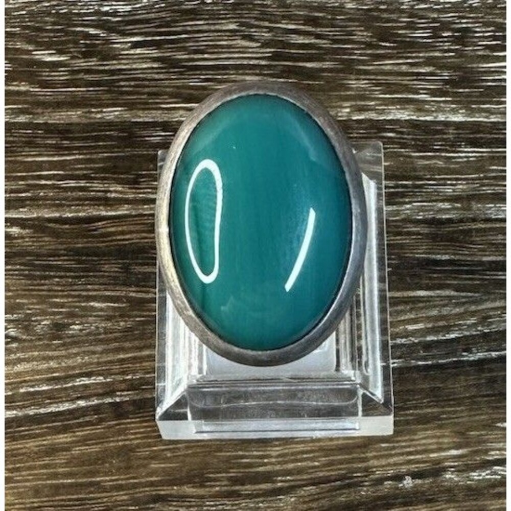 Vintage Sterling Silver Chunky Modernist Malachite Oval Ring Sz 6.75